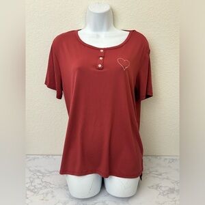 Ellen DeGeneres Short Sleeve Henley T Shirt Women’s L Love Red Heart Pullover​​
